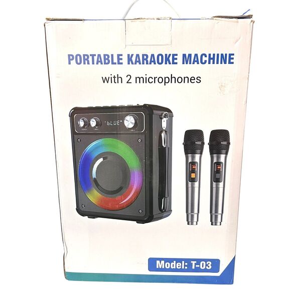 Karaoke Machine, Portable Bluetooth Karaoke Speaker with 2 Wireless Microphones - Picture 1 of 16
